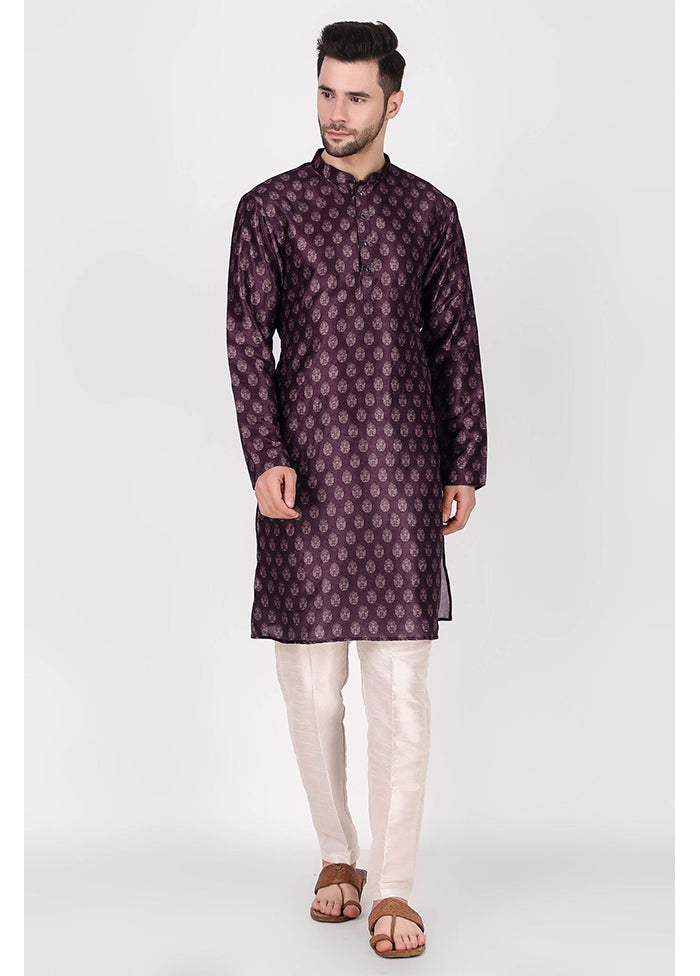 2 Pc Purple Dupion Silk Kurta Pajama Set