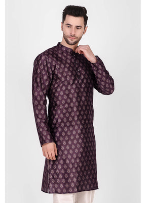 2 Pc Purple Dupion Silk Kurta Pajama Set