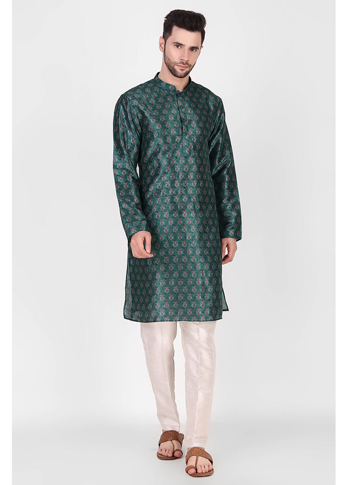 2 Pc Teal Dupion Silk Kurta Pajama Set