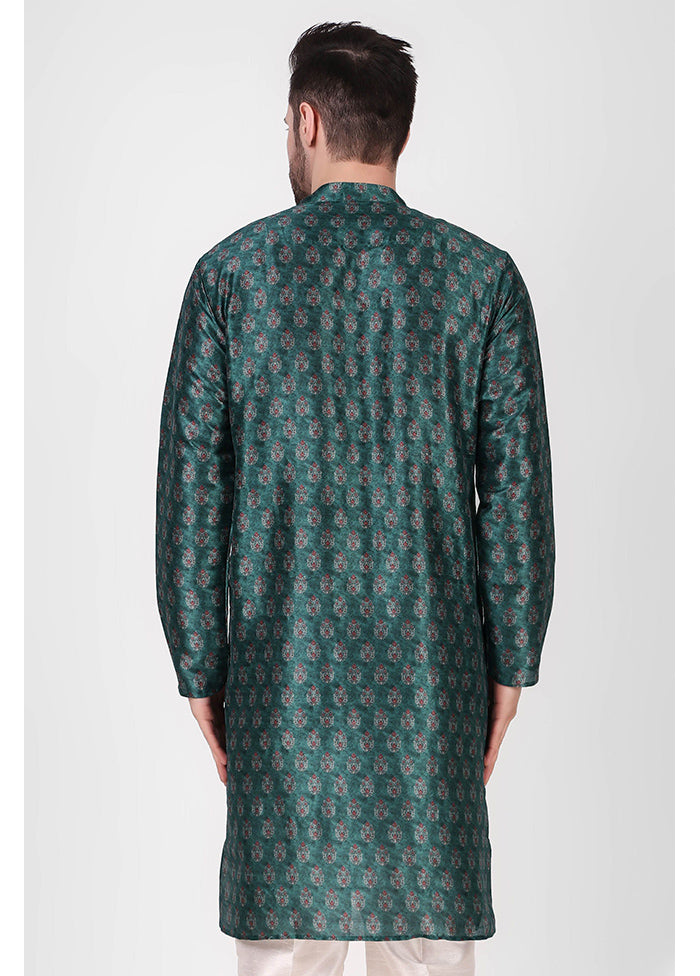 2 Pc Teal Dupion Silk Kurta Pajama Set