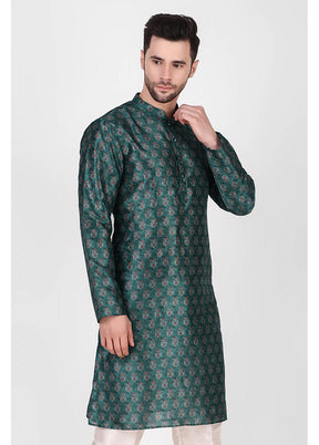 2 Pc Teal Dupion Silk Kurta Pajama Set