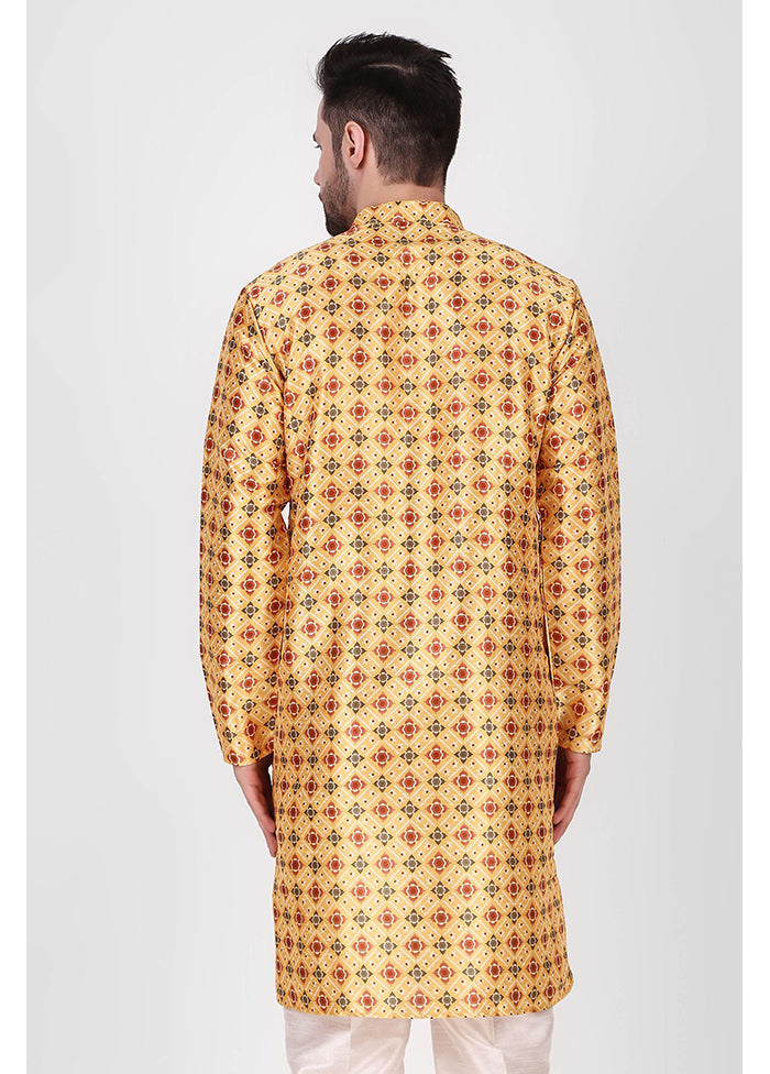 2 Pc Yellow Dupion Silk Kurta Pajama Set