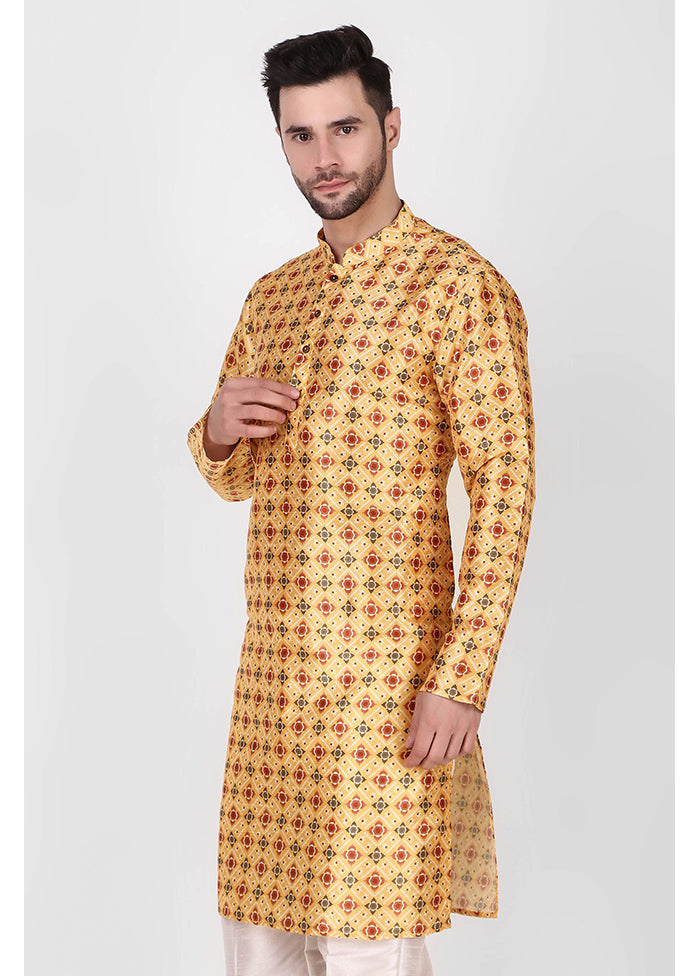 2 Pc Yellow Dupion Silk Kurta Pajama Set