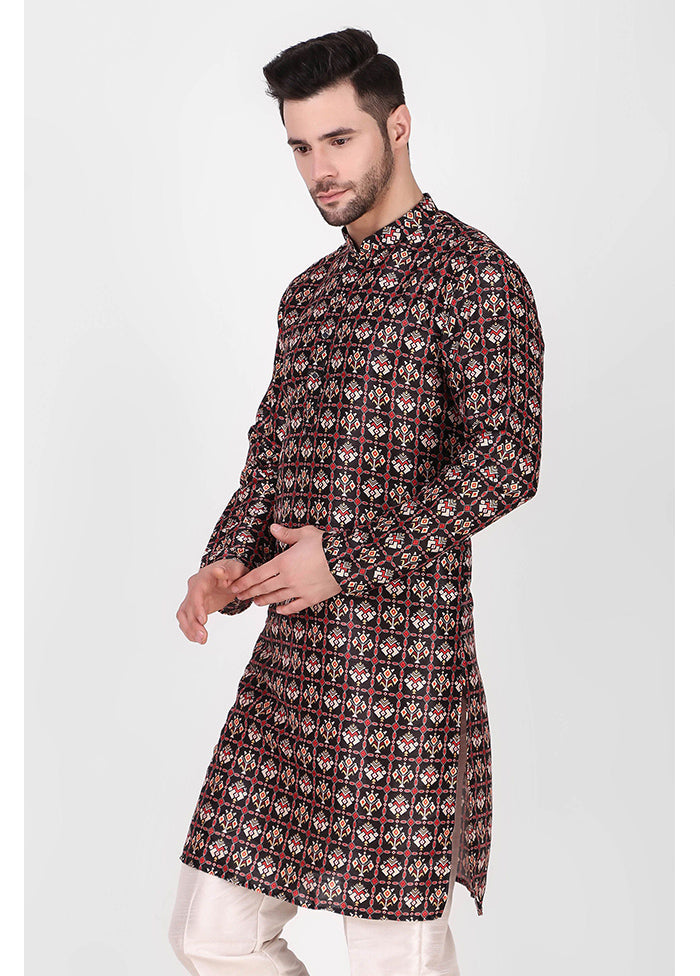 2 Pc Black Dupion Silk Kurta Pajama Set