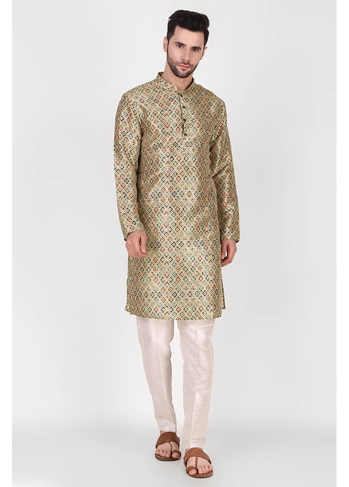 2 Pc Beige Dupion Silk Kurta Pajama Set