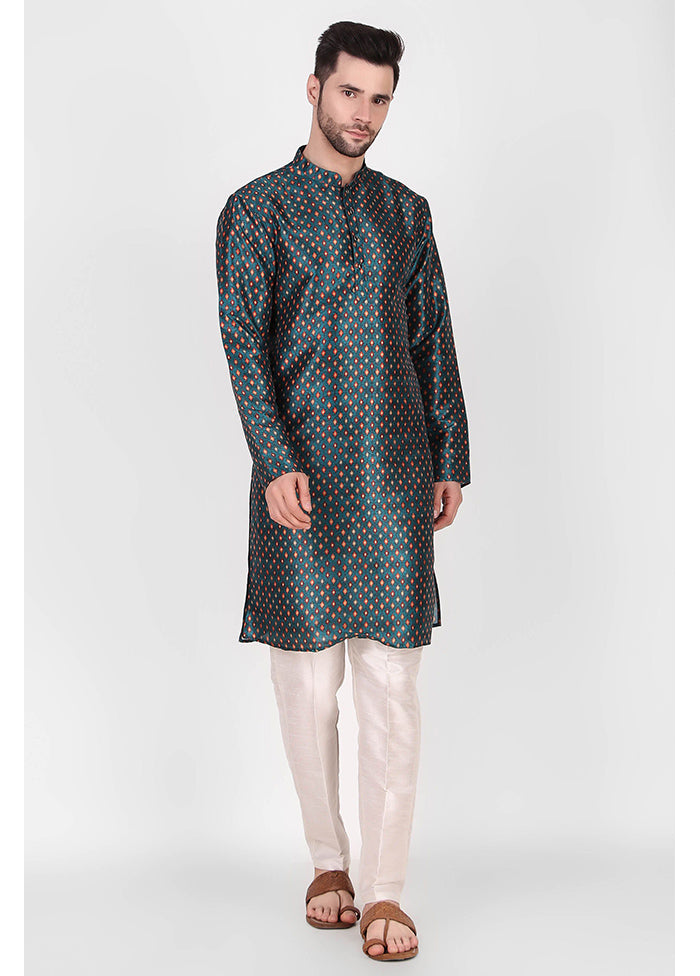 2 Pc Teal Dupion Silk Kurta Pajama Set