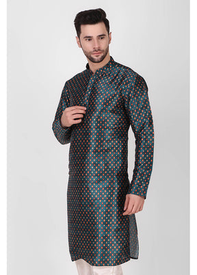 2 Pc Teal Dupion Silk Kurta Pajama Set