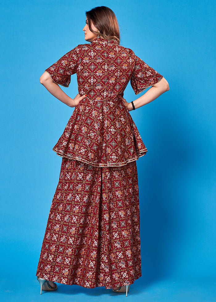 2 Pc Maroon Readymade Rayon Kurti Set