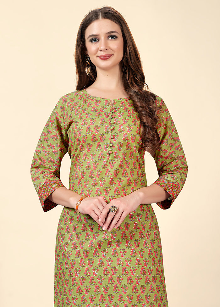 2 Pc Green Readymade Cotton Kurti Set