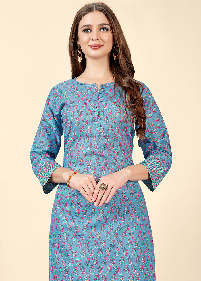 2 Pc Blue Readymade Cotton Kurti Set