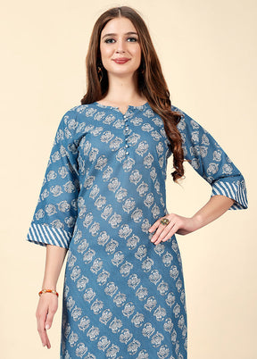 2 Pc Blue Readymade Cotton Kurti Set