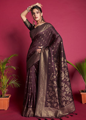 Wine Dupion Silk Saree With Blouse Piece