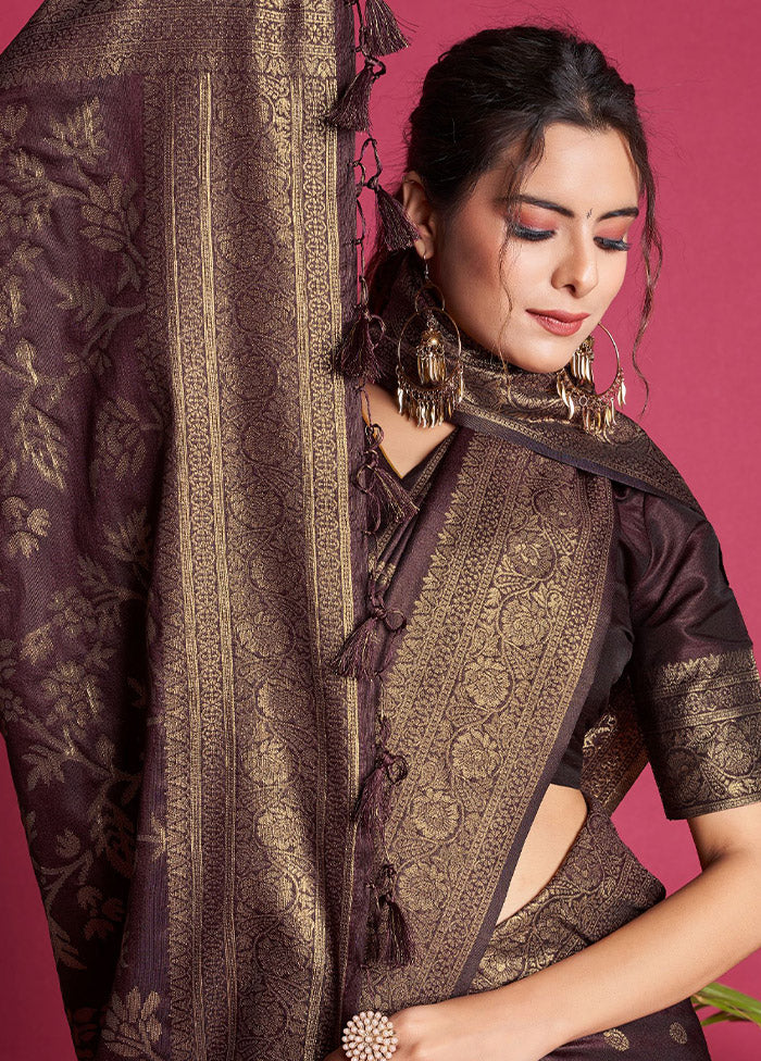 Wine Dupion Silk Saree With Blouse Piece