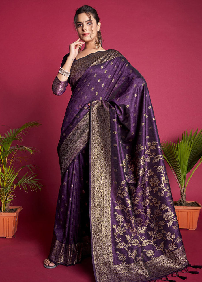 Purple Dupion Silk Saree With Blouse Piece