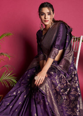 Purple Dupion Silk Saree With Blouse Piece