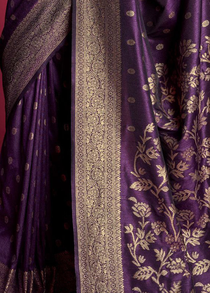 Purple Dupion Silk Saree With Blouse Piece