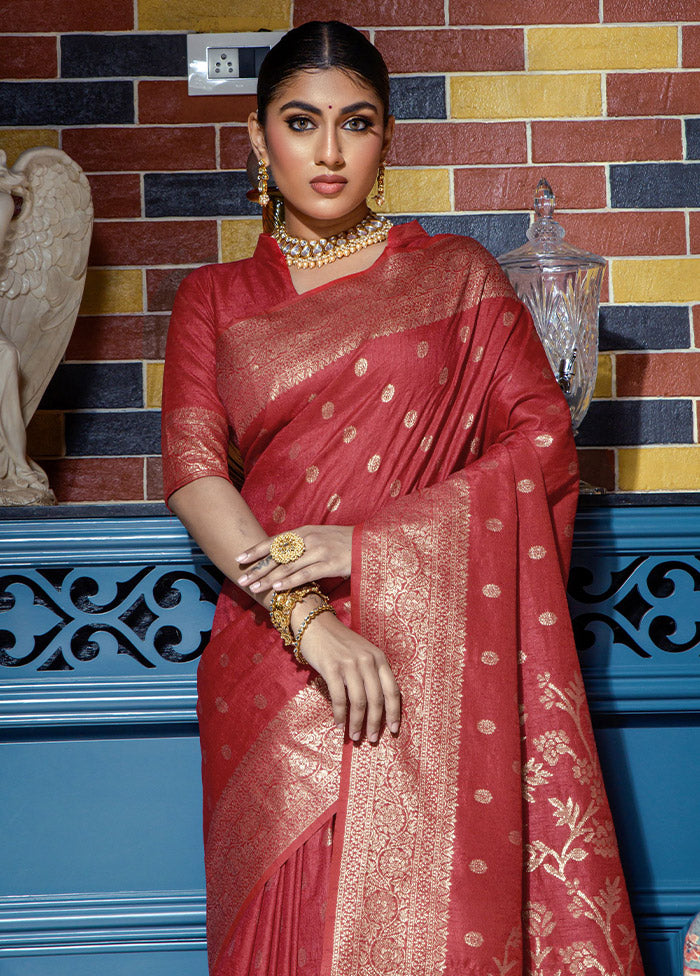 Rust Dupion Silk Saree With Blouse Piece