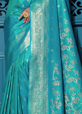 Turquoise Dupion Silk Saree With Blouse Piece