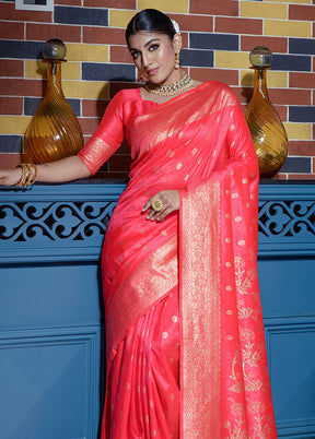 Peach Dupion Silk Saree With Blouse Piece