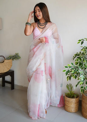 Peach Organza Saree With Blouse Piece