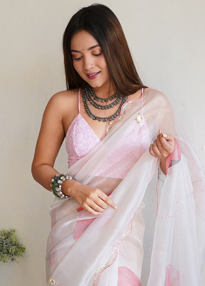 Peach Organza Saree With Blouse Piece