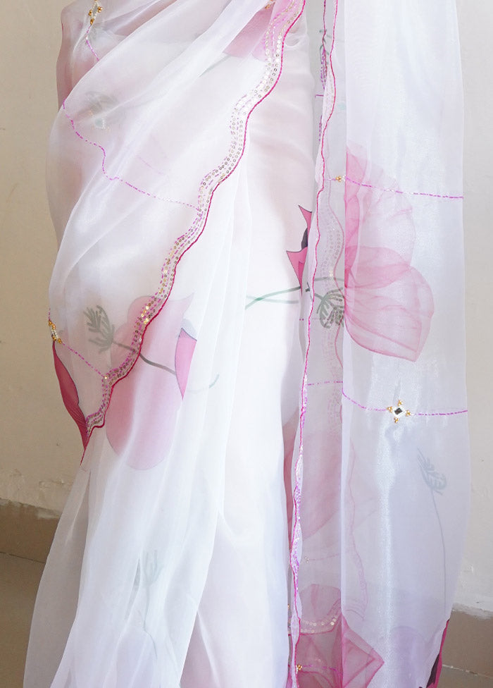 White Organza Saree With Blouse Piece