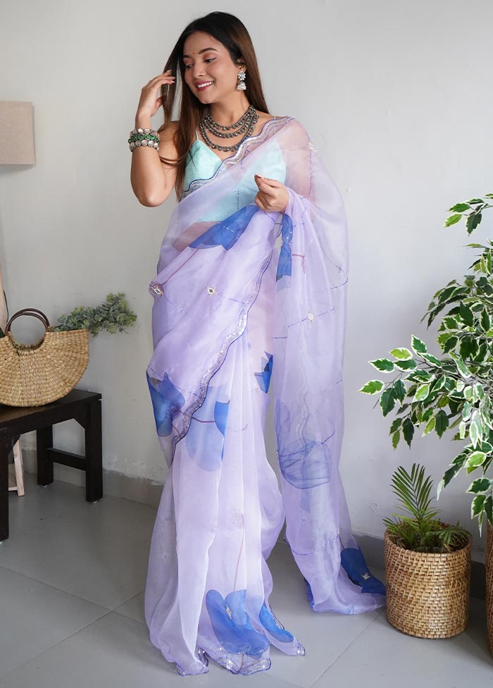 Purple Organza Saree With Blouse Piece