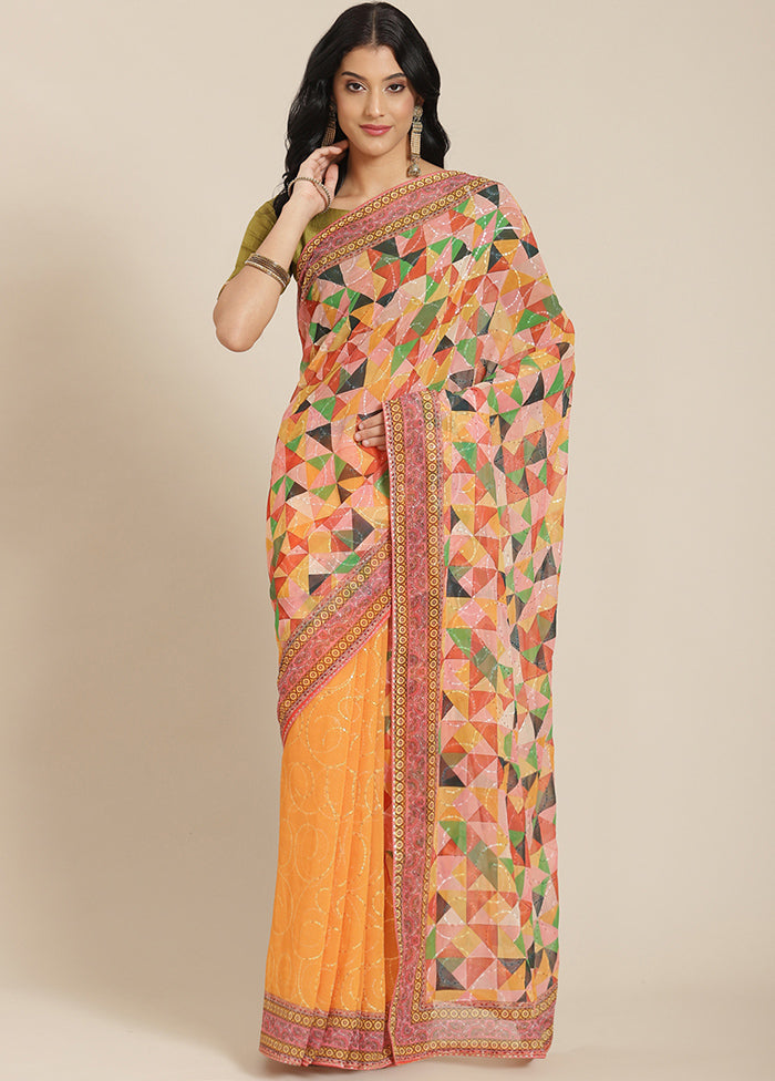 Mustard Georgette Saree With Blouse Piece