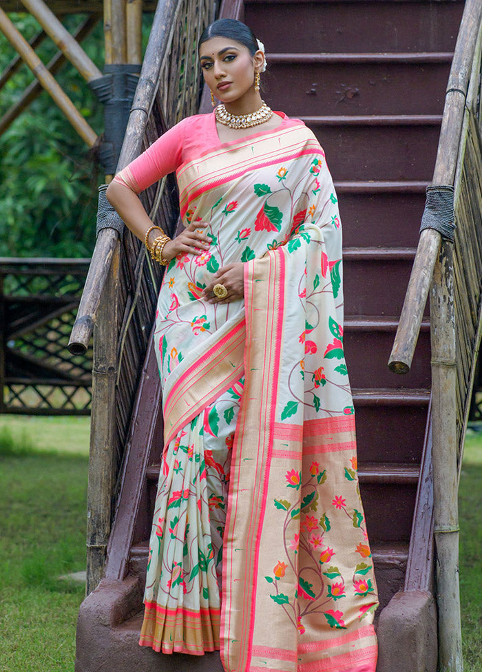 Off White Dupion Silk Saree With Blouse Piece