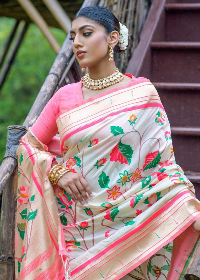 Off White Dupion Silk Saree With Blouse Piece