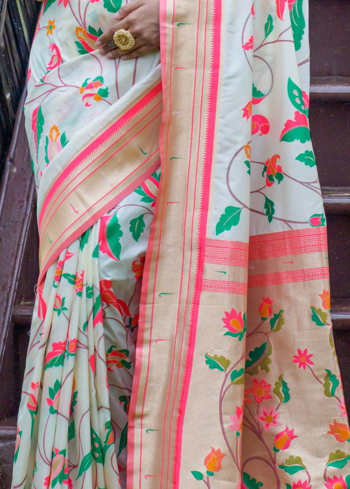 Off White Dupion Silk Saree With Blouse Piece