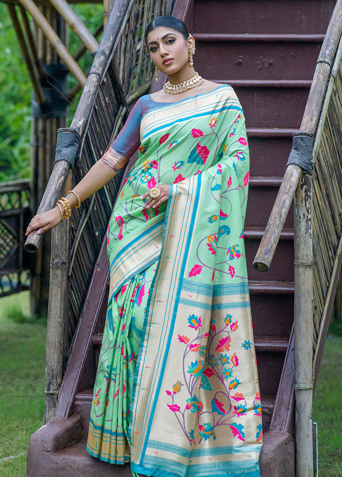 Green Dupion Silk Saree With Blouse Piece