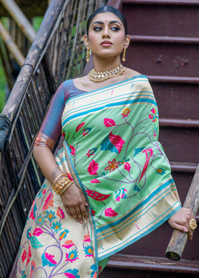 Green Dupion Silk Saree With Blouse Piece