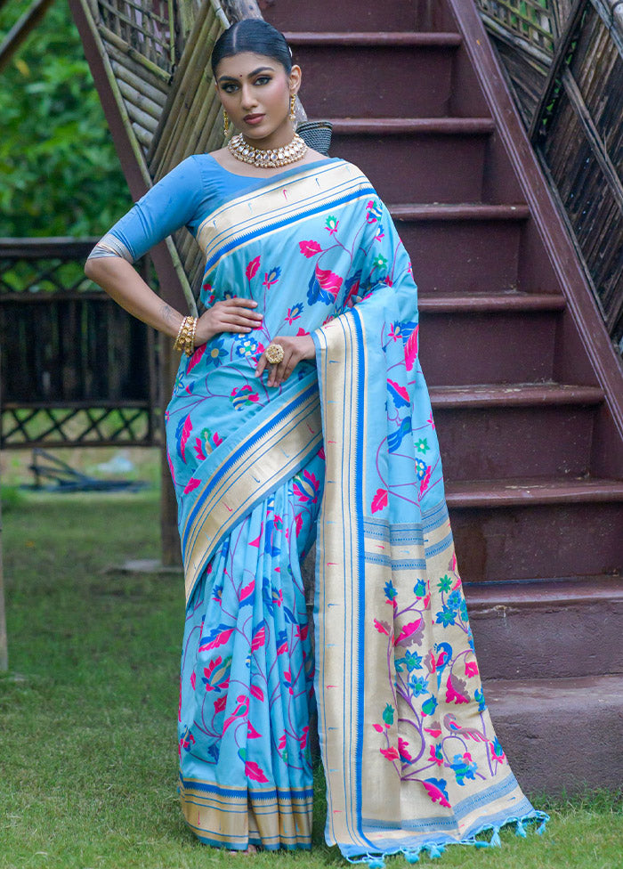 Sky Blue Dupion Silk Saree With Blouse Piece