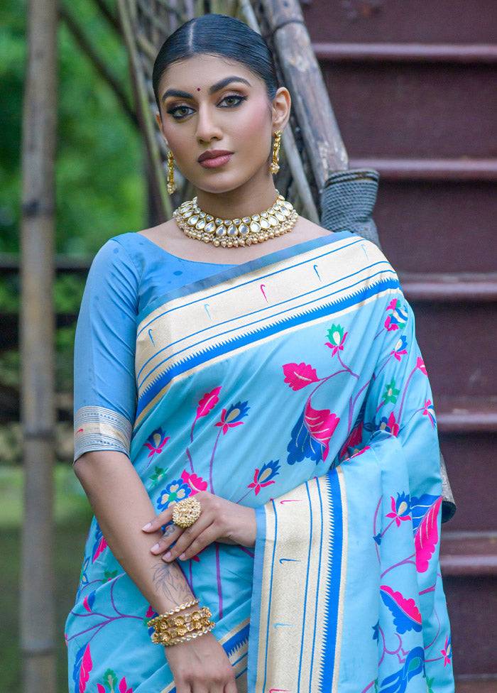 Sky Blue Dupion Silk Saree With Blouse Piece