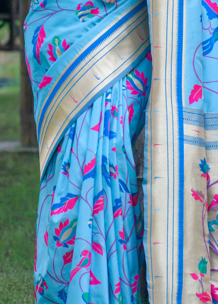 Sky Blue Dupion Silk Saree With Blouse Piece