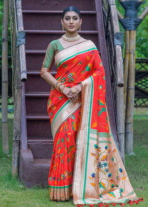 Orange Dupion Silk Saree With Blouse Piece