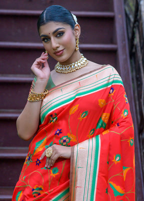 Orange Dupion Silk Saree With Blouse Piece