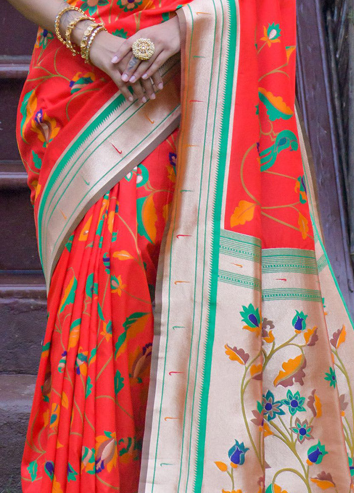 Orange Dupion Silk Saree With Blouse Piece