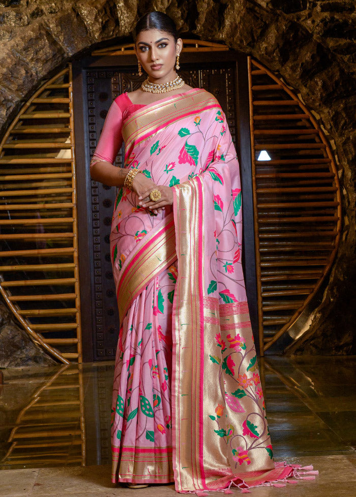 Pink Dupion Silk Saree With Blouse Piece