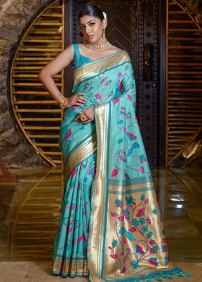 Sea Green Dupion Silk Saree With Blouse Piece