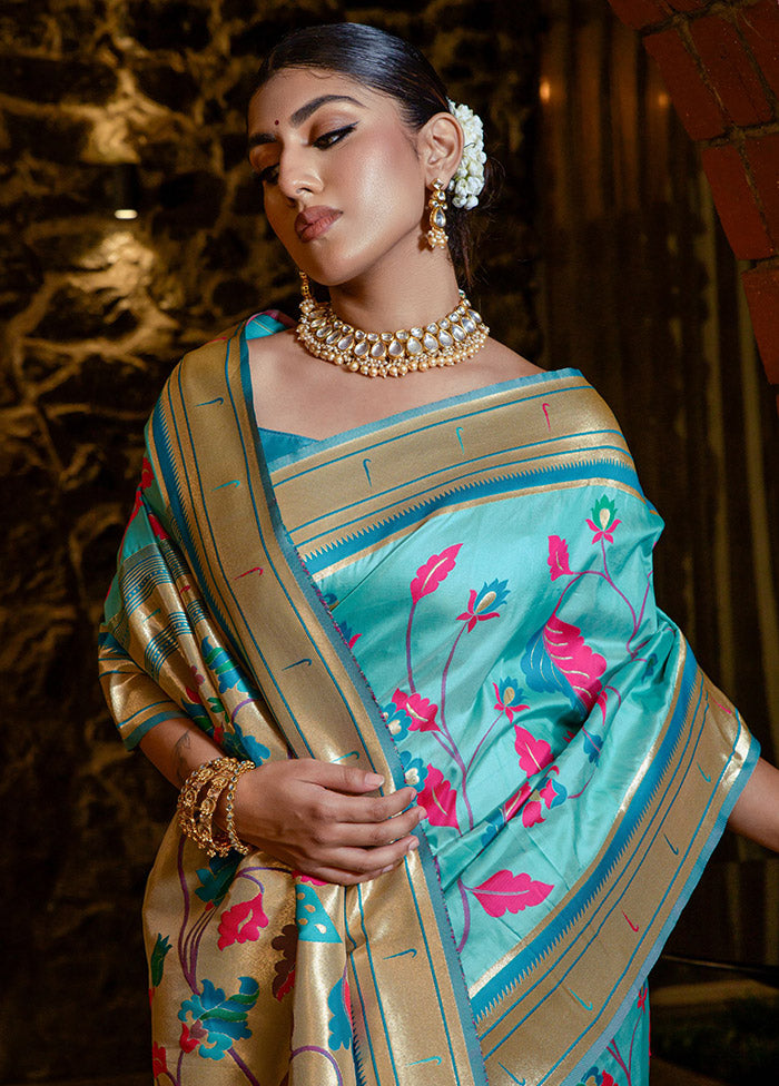 Sea Green Dupion Silk Saree With Blouse Piece