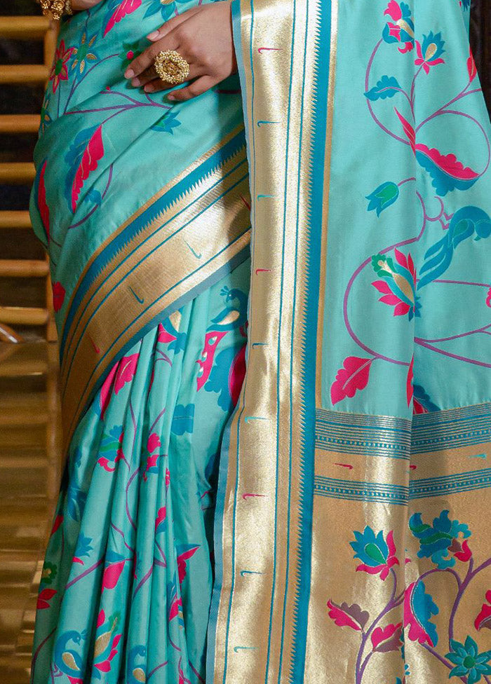 Sea Green Dupion Silk Saree With Blouse Piece