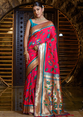 Red Dupion Silk Saree With Blouse Piece