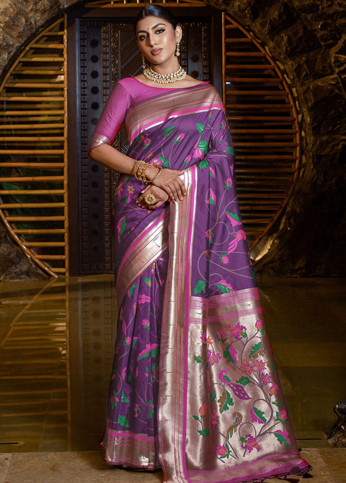 Voilet Dupion Silk Saree With Blouse Piece