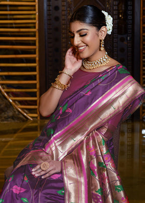 Voilet Dupion Silk Saree With Blouse Piece