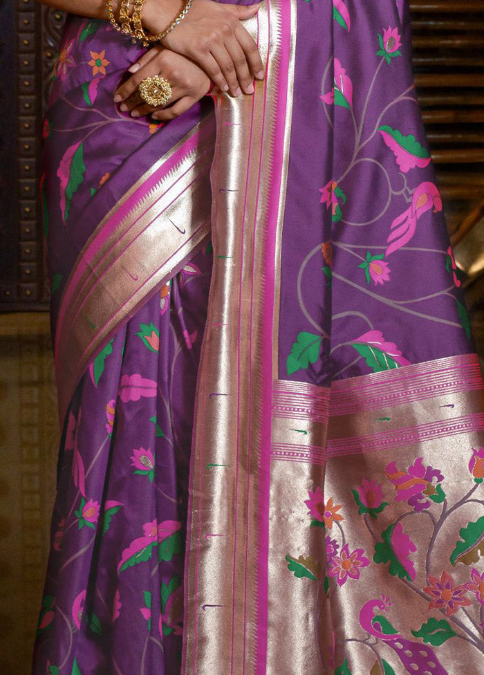 Voilet Dupion Silk Saree With Blouse Piece