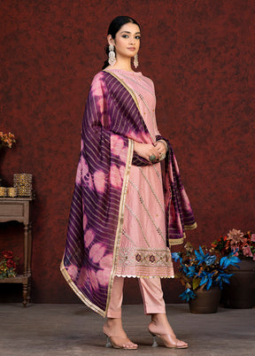 3 Pc Peach Semi Stitched Chanderi Suit Set