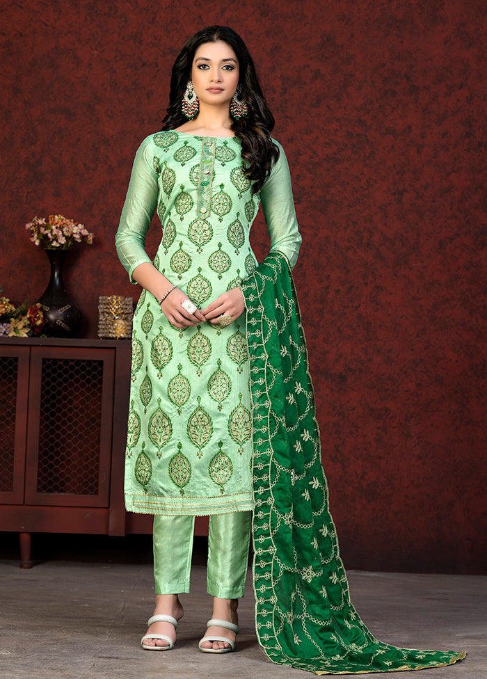 3 Pc Green Semi Stitched Chanderi Suit Set