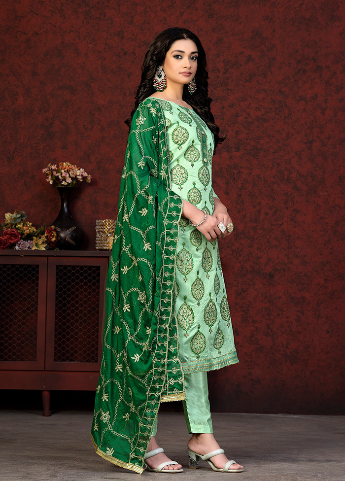 3 Pc Green Semi Stitched Chanderi Suit Set